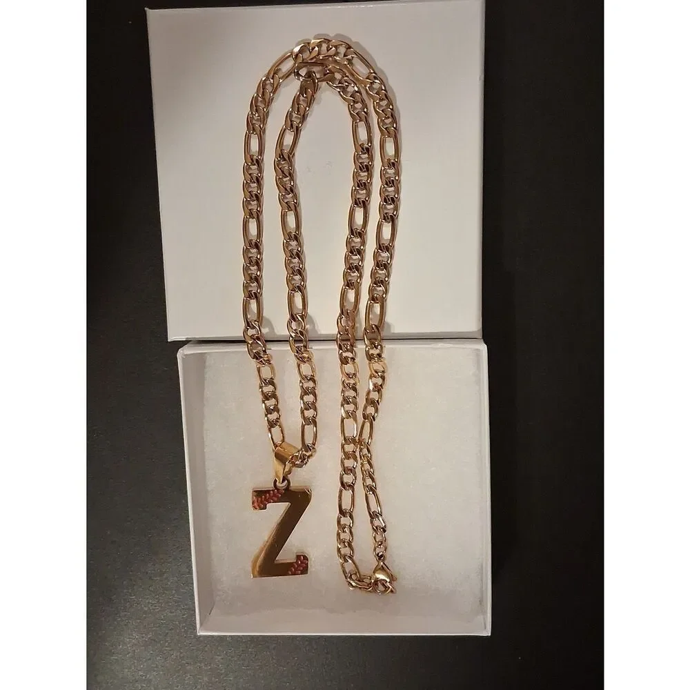 Initial Z Mens Stainless Steele Goldtone Pendant Necklace By Kmoffice New In Box
